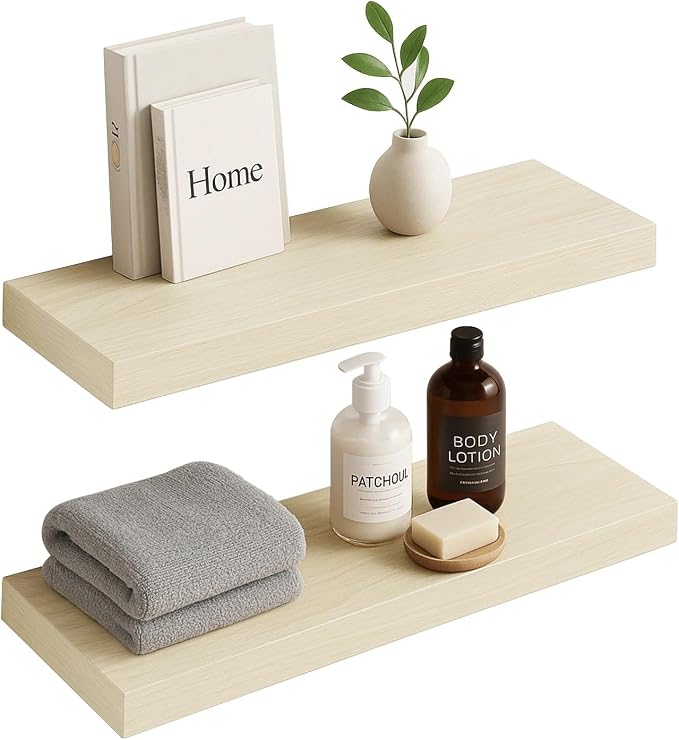 White Oak Floating Shelves for Wall, 24 in Wall Mounted Shelves Perfect for by INHABITUNION