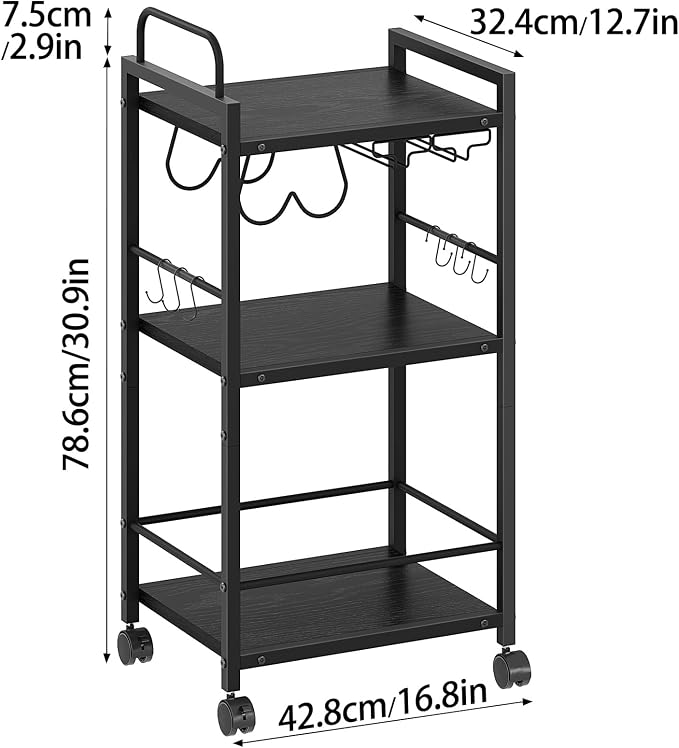 Bar Cart for The Home, 3 Tier Kitchen Carts - Image 7
