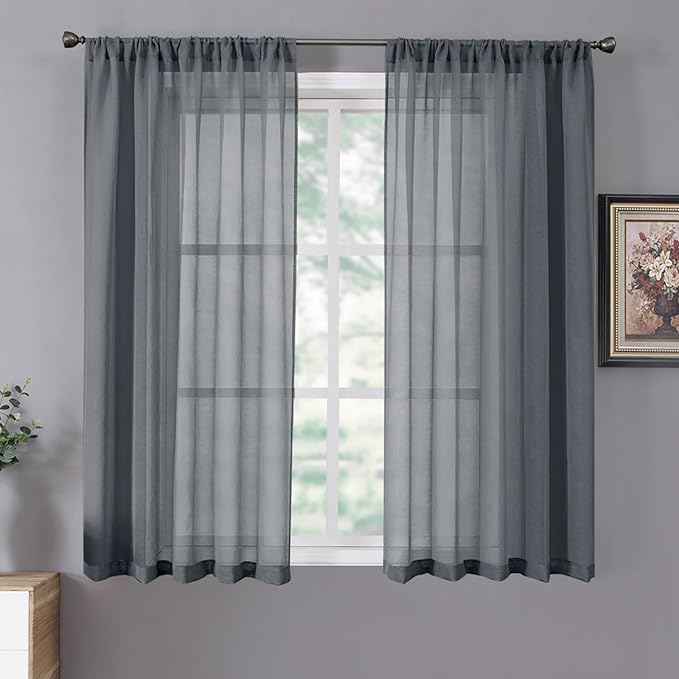 Tollpiz Short Sheer Curtains Linen Textured Bedroom Curtain Sheers Light by Tollpiz