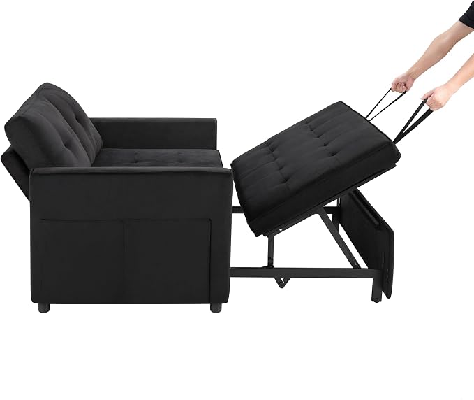 Sofa Bed, Pull Out Couch with Side Pockets, 3 in 1 Velvet Fabric Loveseat - Image 6