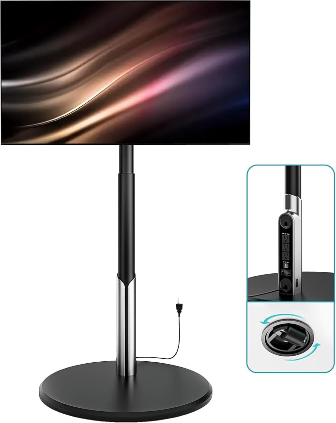 Floor Mobile TV Stand with Power Outlet, Rolling TV Cart by LLDEPLL