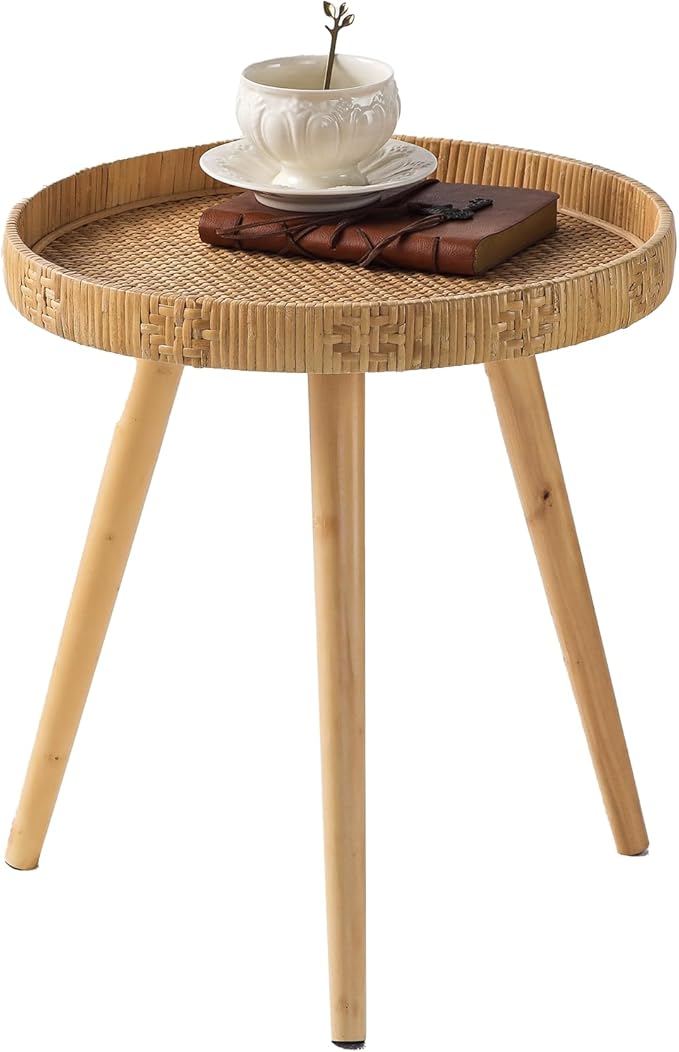 Round Side Table, Boho Circle End Table Coffee Table by HuiDao