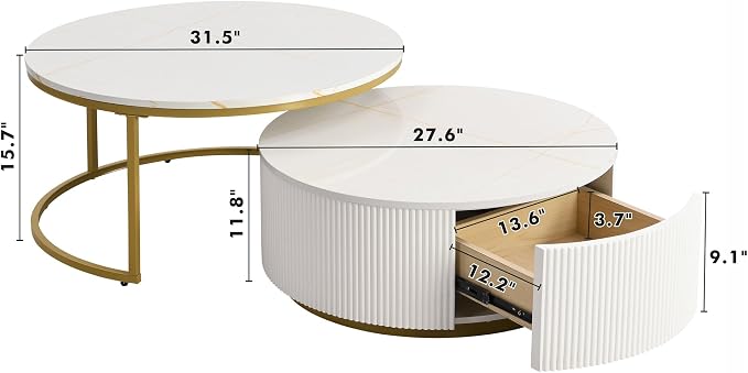 Modern Round Nesting Coffee Table Fluted - Image 2