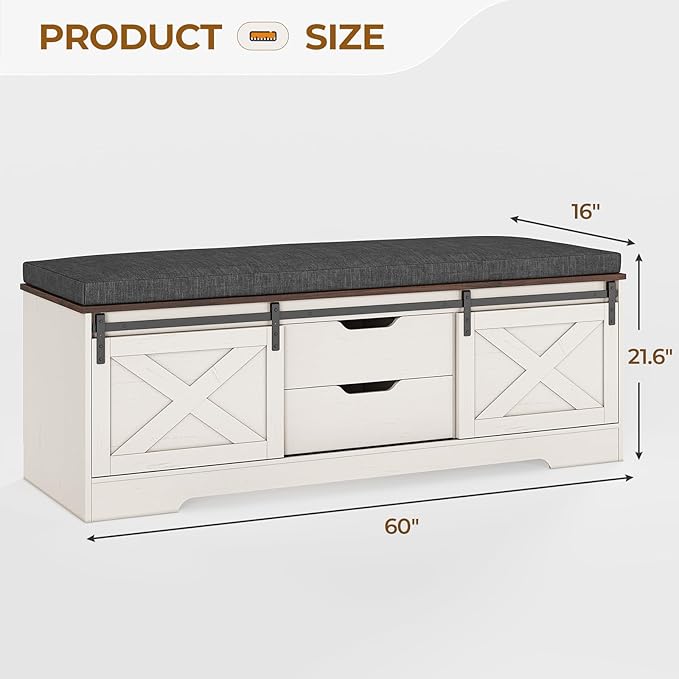 UPOSOJA 60“ Farmhouse Storage Bench - Image 2