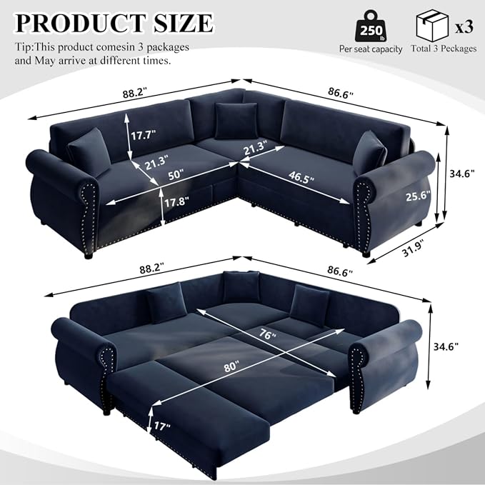 88.2" Sectional Sleeper Sofa - Image 3
