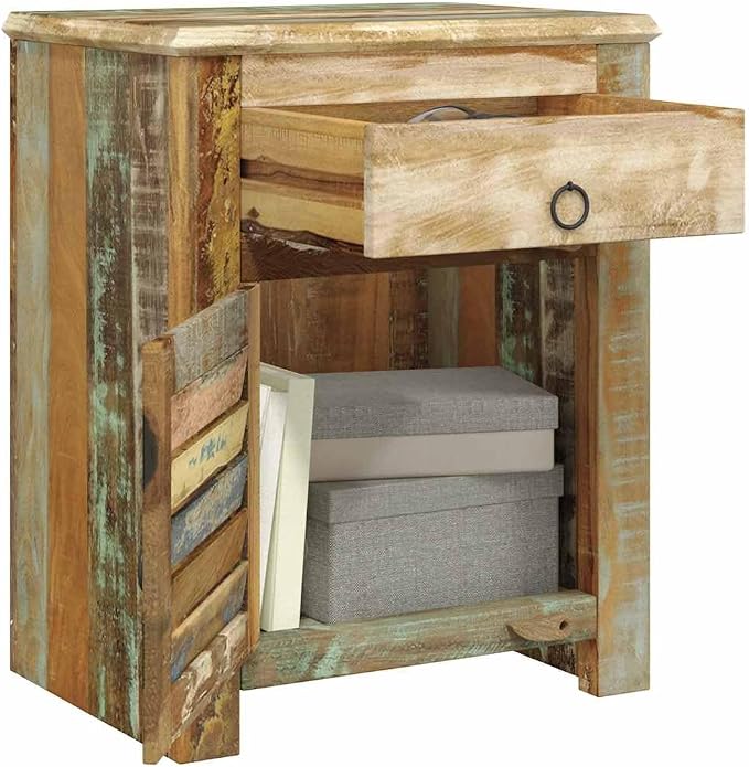 vidaXL End Table w/ 1 Drawer 1 Door Reclaimed Wood Side Storage Cabinet Stand - Image 4