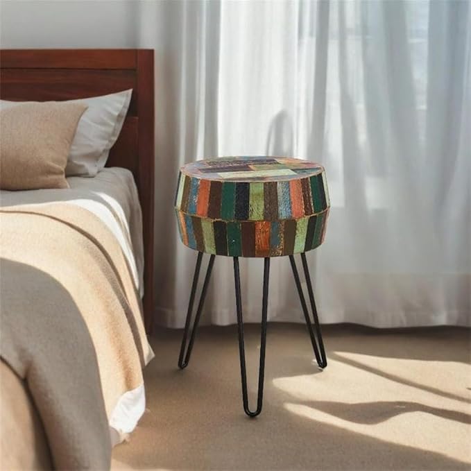Hand-Carved Wood Side Table, Colorful Boho Accent Table - Image 6