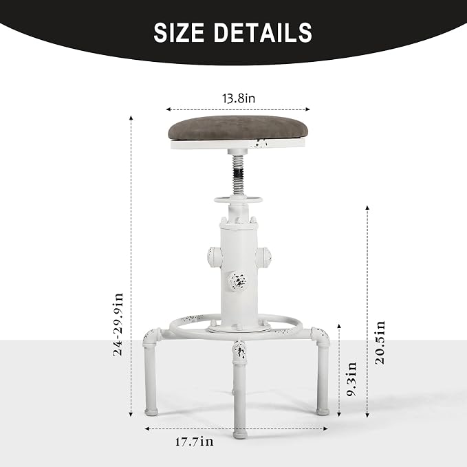Topower Antique Vintage Industrial Barstool PU Leather Water Pipe Fire Hydrant - Image 2