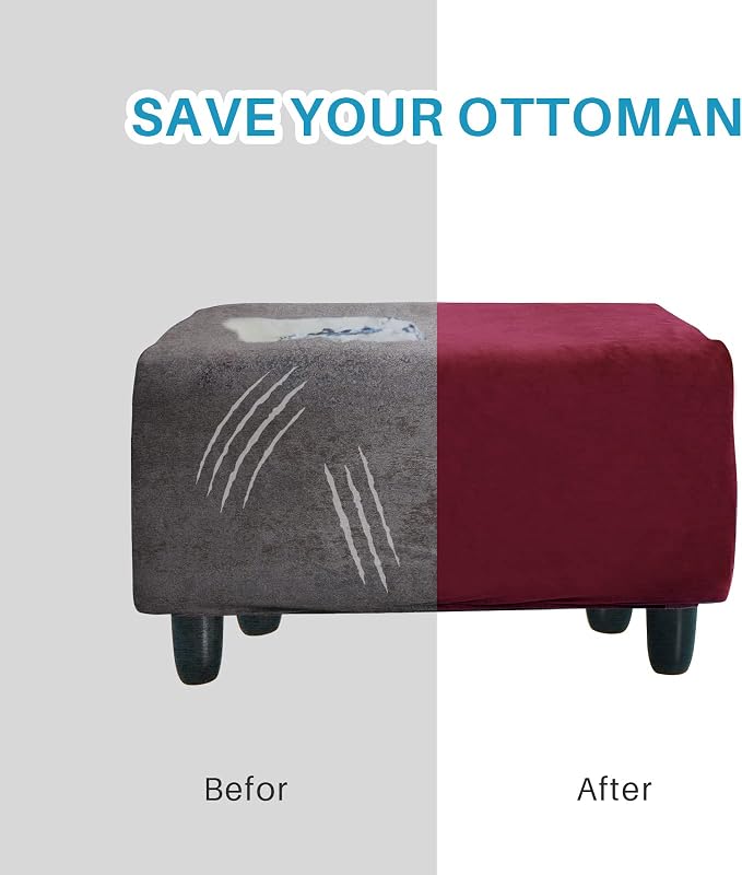Ottoman Cover, Stretch Rectangle Velvet Ottoman Slipcovers of Foot Stool - Image 5