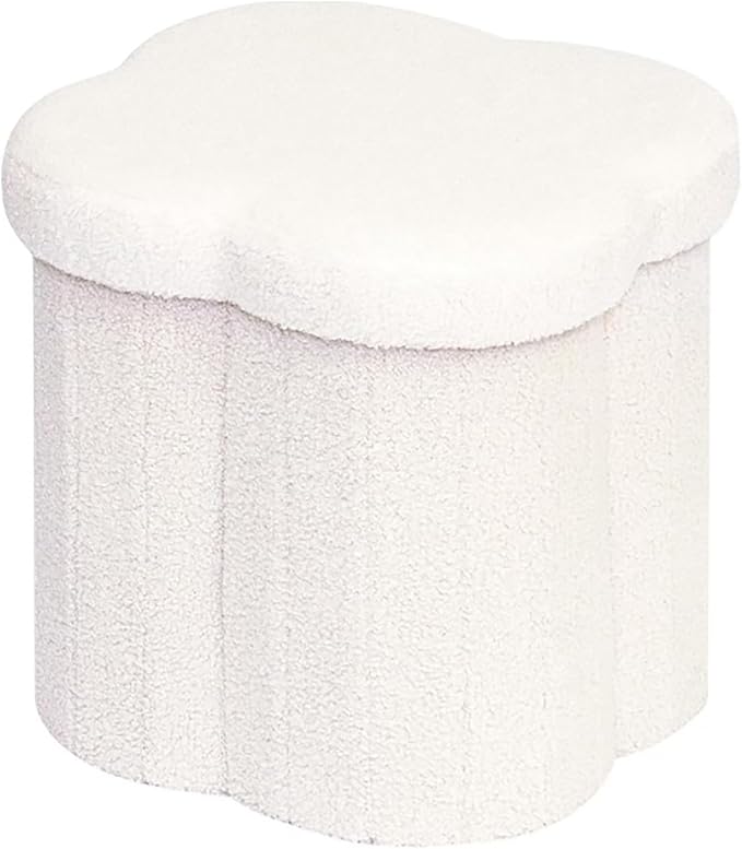 Boucle Storage Ottoman Cube, 13.8" Flower-Shaped Footstool by Unknown