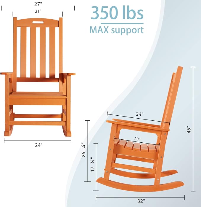Psilvam Oversized Outdoor Rocking Chair Set of 2, HDPE Porch Rocker - Image 3