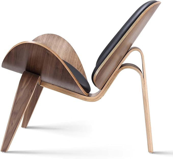 Furgle Mid Century Modern Shell Lounge Chair, PU Leather, Tripod Plywood - Image 9