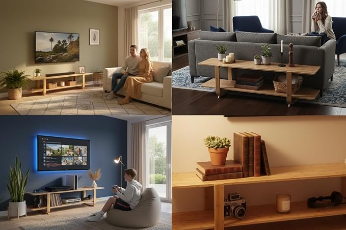 Welnow Low Bamboo TV Stand for Up to 65 Inch, Small Mid Century Modern - Image 8