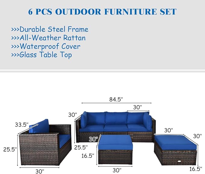 Tangkula 6 Pieces Wicker Patio Furniture Set, PE Rattan Outdoor Sectional - Image 4