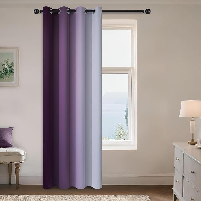 Yakamok Purple and Greyish White Ombre Curtain, Gradient Color Purple to White by Yakamok