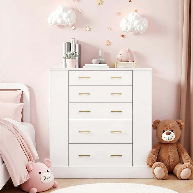 Drawer Dresser with LED Lights and Open Shelves, Modern Tempered Glass Top - Image 9