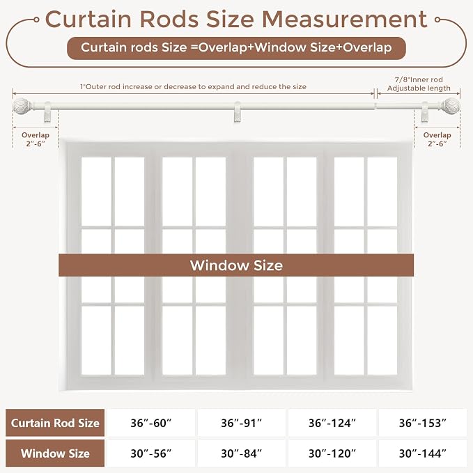Antique White Curtain Rods for Windows 66 to 120 Inch, Adjustable Vintage - Image 6