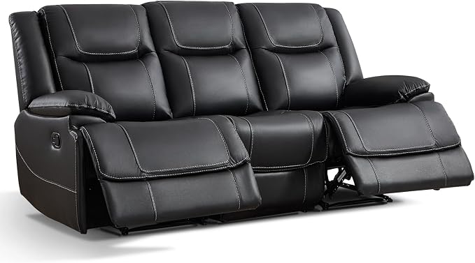 ANJ Premium Genuine Leather Manual Reclining Sofa Couch, Overstuffed 3-Seater - Image 8