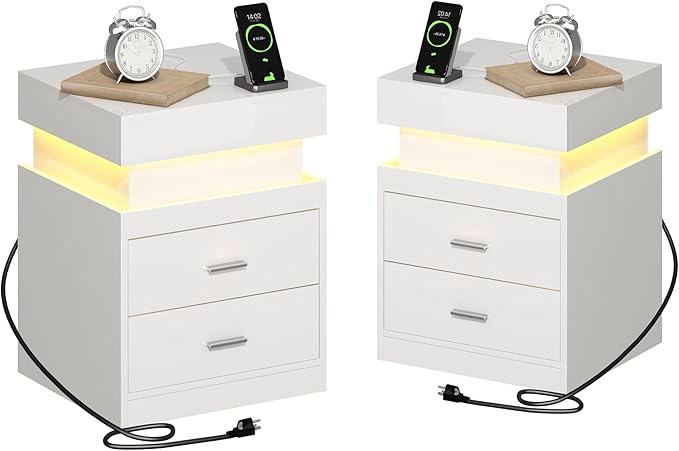 ChooChoo LED Nightstand Set of 2, Smart Night Standwith Charging Station and by ChooChoo