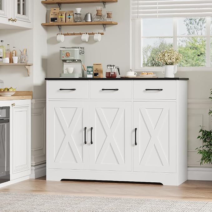 HOSTACK Modern Farmhouse Buffet Sideboard Cabinet, Barn Doors Storage Cabinet - Image 4