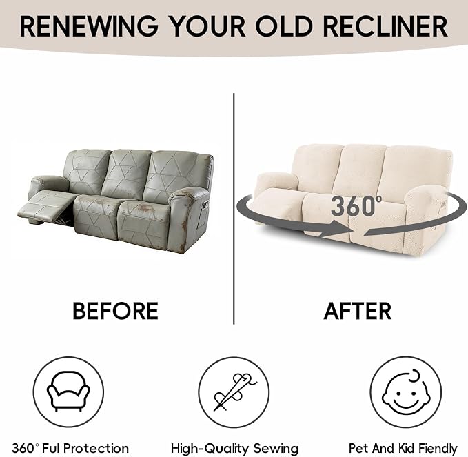 5-Piece Recliner Sofa Covers, Stretch Geometric Strokes Jacquard Recliner Sofa - Image 6