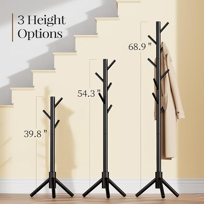 Pipishell Sturdy Wooden Coat Stand, 3 Adjustable Sizes Coat Tree - Image 3