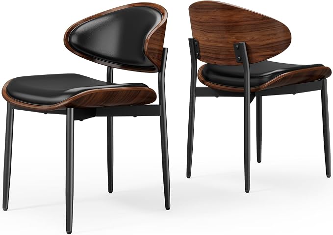 REONEY Dining Chairs Set of 2, Mid-Century Modern Upholstered PU Leather Chairs by REONEY