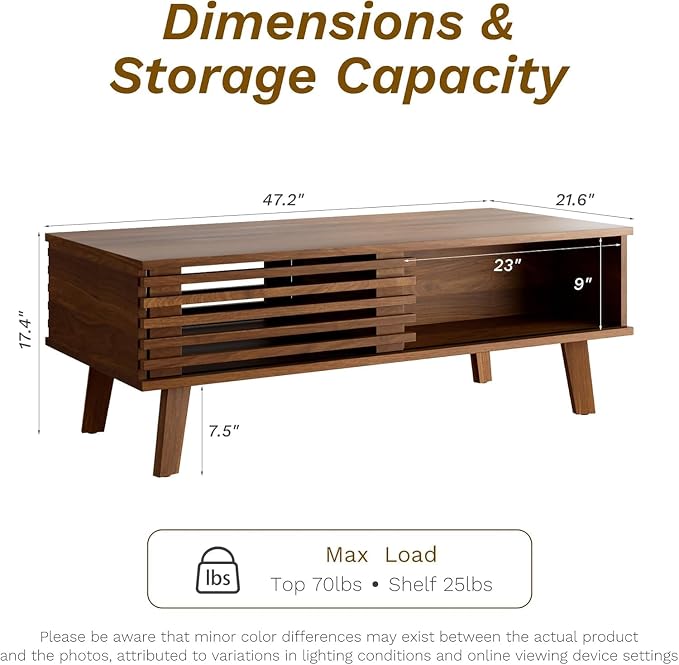 MAISONARIA Living Room Table Sets of 3, Mid Century Coffee Table & End Table - Image 2