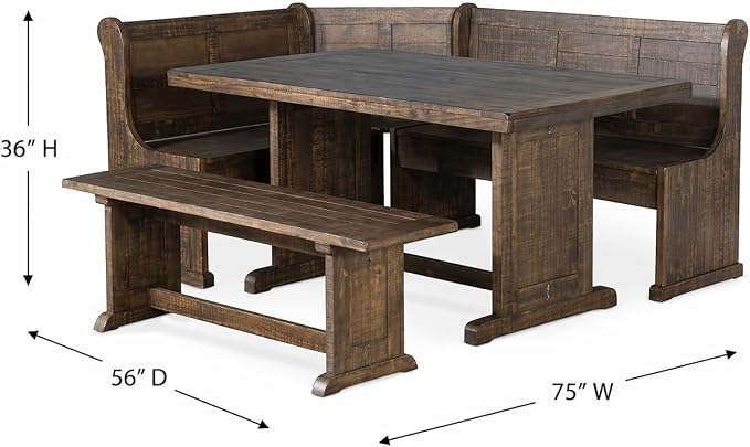 Pemberly Row 3-Piece Farmhouse Wood Breakfast Nook Set - Image 3