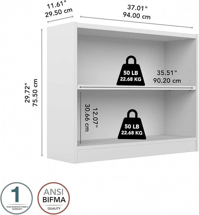 Bush Home Small 2 Shelf Bookcase, 2 Tier Bookshelf Storage Cabinet - Image 3