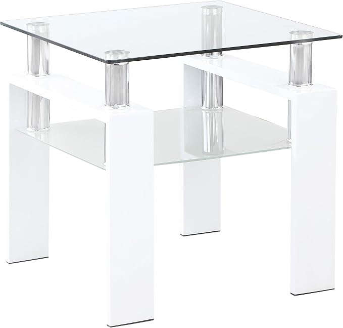 Coaster Home Furnishings Dyer 1-Shelf Square Glass Top Side End Table White by CoasterFineFurniture
