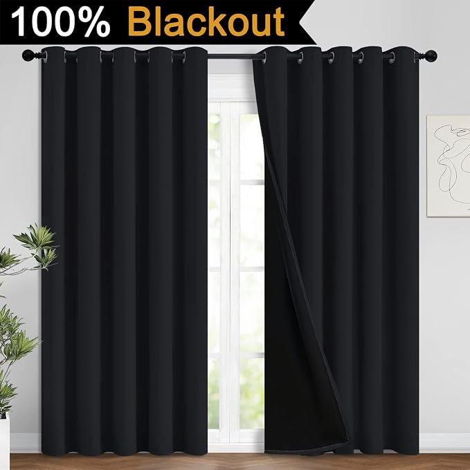 Yakamok 100% Blackout Curtains for Bedroom, 2 Thick Layers Thermal Insulated - Image 2