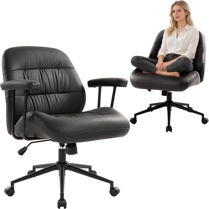 IWMH Leather Office Chair with Removable Armrests，Mid-Back Ergonomic Desk Chair by IWMH