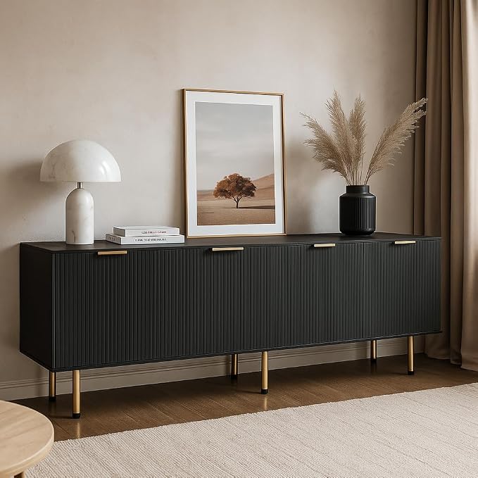 TV Stand for 80 Inch TV, Fluted TV Stand for Living Room, Mid Century Modern TV - Image 2