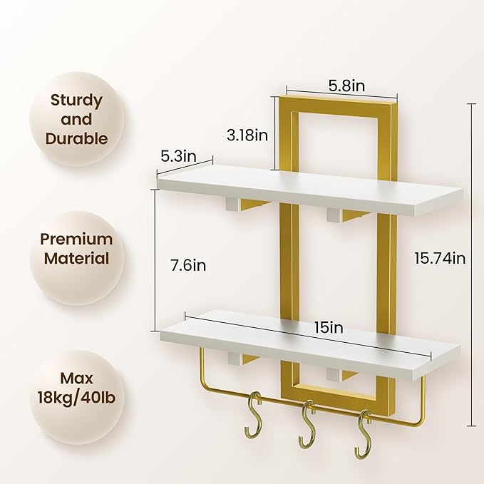 Creso hom Floating Shelves, Hanging Bathroom Shelves 2-Tier, Wall Mounted - Image 2