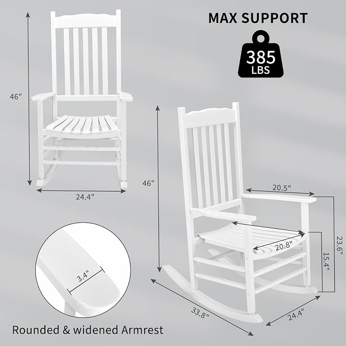 Outvita Outdoor Rocking Chair, Solid Wood High Back Rocker, All Weather Lounge - Image 3