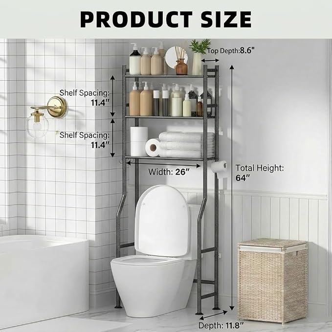 GloTika 3-Tier Over Toilet Storage - 150lb Total Capacity Metal Bathroom - Image 2