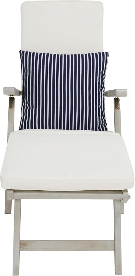 SAFAVIEH Outdoor Collection Palmdale Grey Solid Wood/Beige Cushion - Image 7