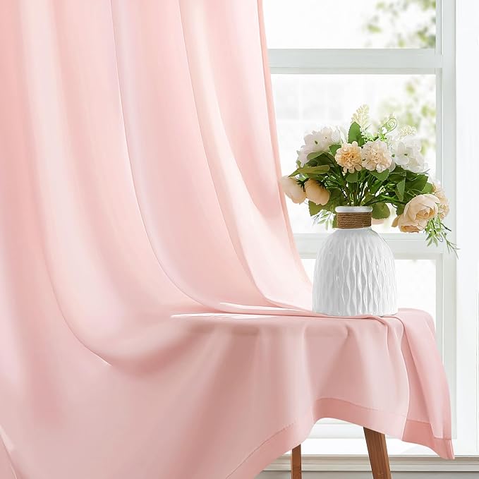HOMEIDEAS Non-See-Through Blush Pink Privacy Sheer Curtains, 52 X 45 Inches - Image 6