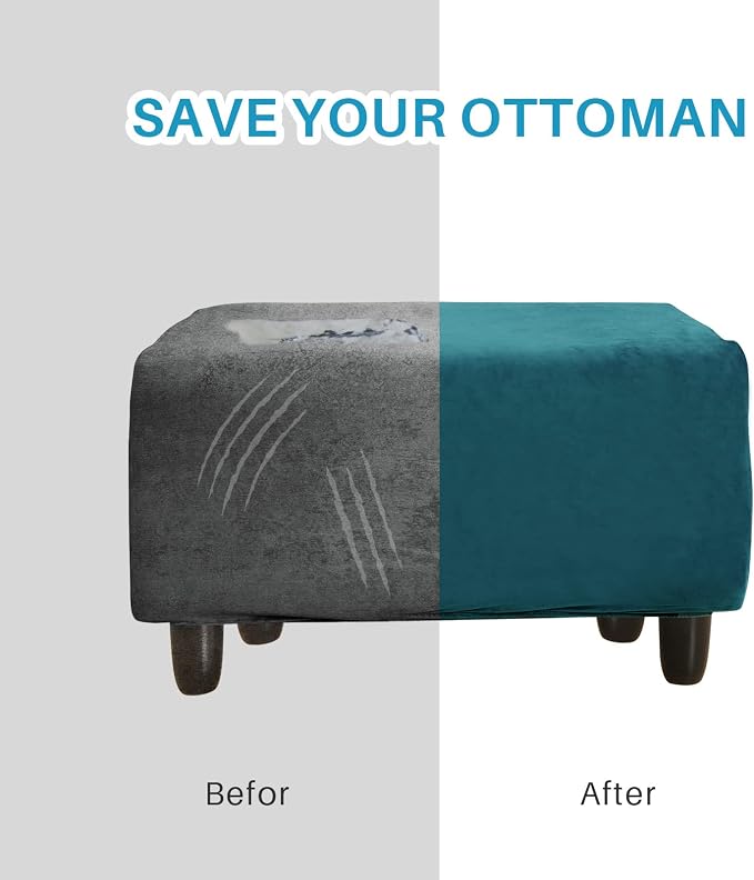 Ottoman Cover, Stretch Rectangle Velvet Ottoman Slipcovers of Foot Stool - Image 5