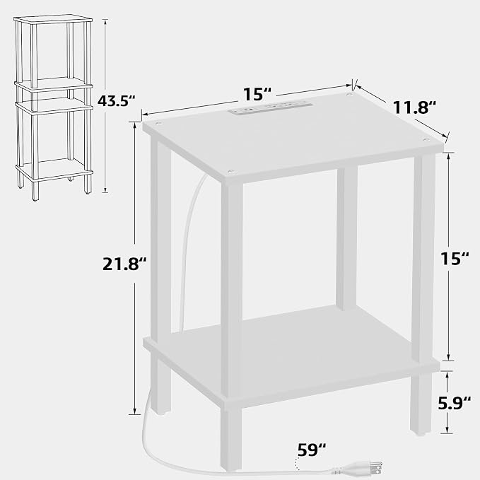 TUTOTAK End Table with Charging Station, Small Side Table with Outlets - Image 3