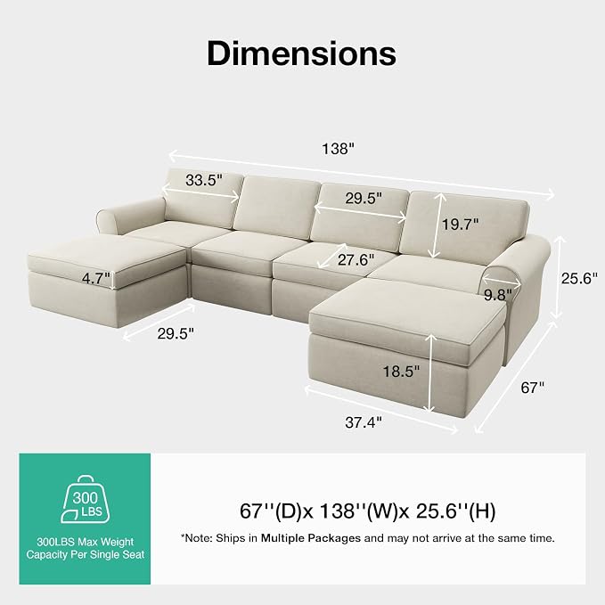 Novilla 138" Modular Sectional Sofa, Modular Sectional Couches - Image 2