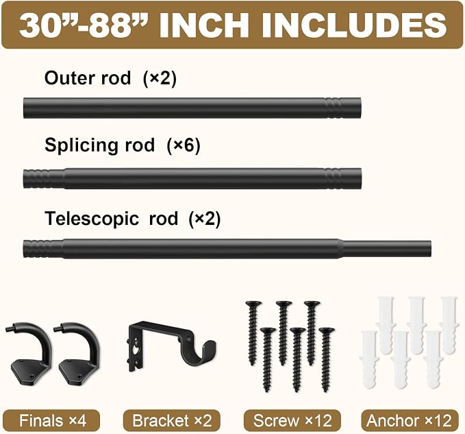 GXOACKJ Black Wrap Around Curtain Rods - Image 5