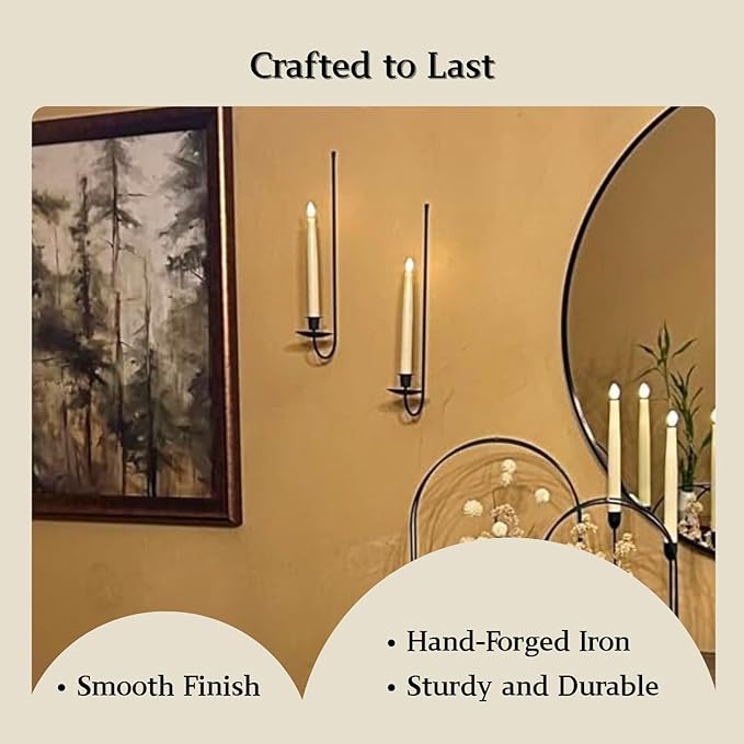 Wall Candle Holder Set of 2, Stylish Black Metal Wall Mount Candle Sconces - Image 6