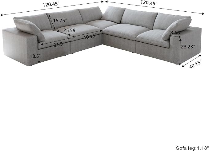 Cloud Couch Modular Sectional Sofa, 5 Seater Minimalist Deep Couches, Sofa - Image 2