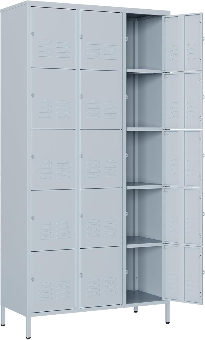 Metal Locker with 15 Doors Employees Locker, Metal Storage Locker with Hooks by Anxxsu