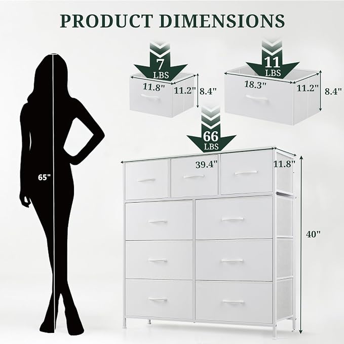 9-Drawer Dresser for Bedroom, Anti-Tip Tall Storage Organizer Chest of Drawers - Image 3