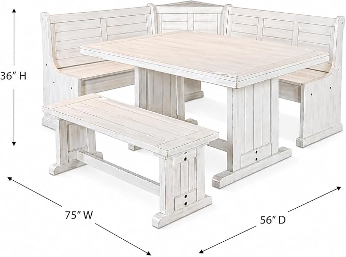 Pemberly Row 75" x 56" Farmhouse Wood Breakfast Nook Set - Image 4
