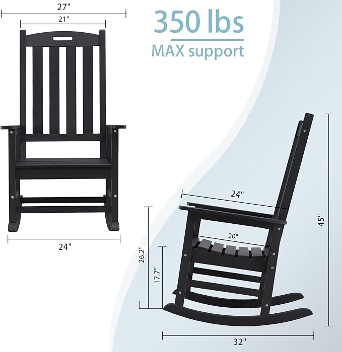 Psilvam Oversized Outdoor Rocking Chair Set of 2, HDPE Porch Rocker Chairs - Image 3