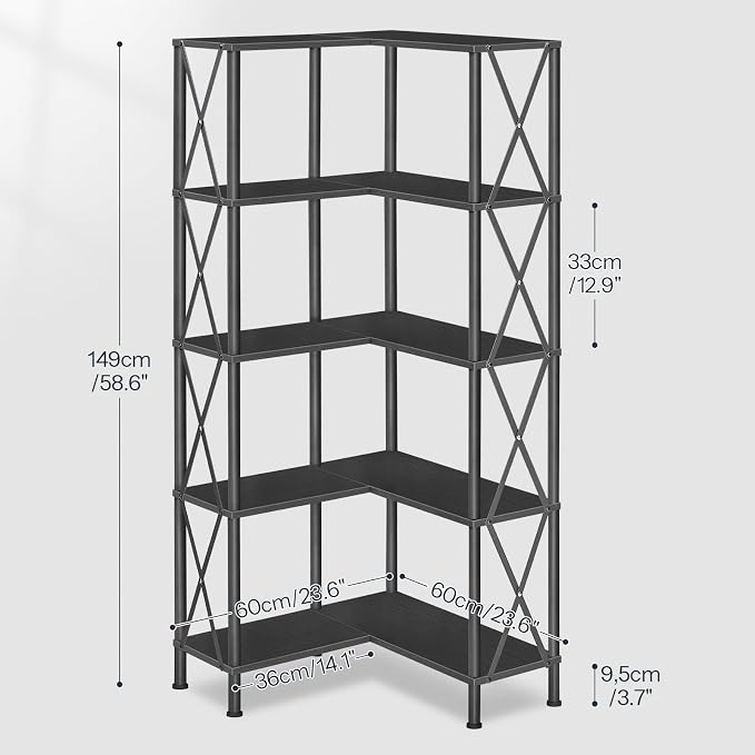 HOOBRO Corner Bookshelf, 5-Tier L-Shaped Bookcase, Industrial Open Display - Image 2